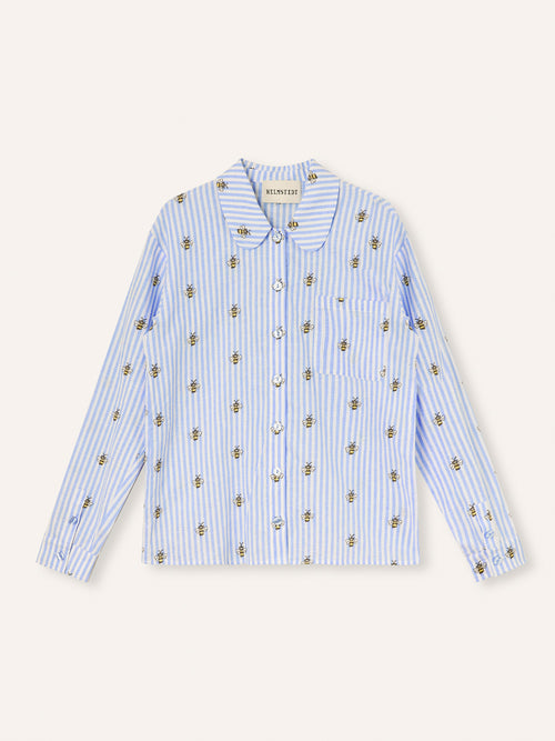 Helmstedt Aleta Shirt Longsleeve Shirts Blue Stripe w Bee Emb