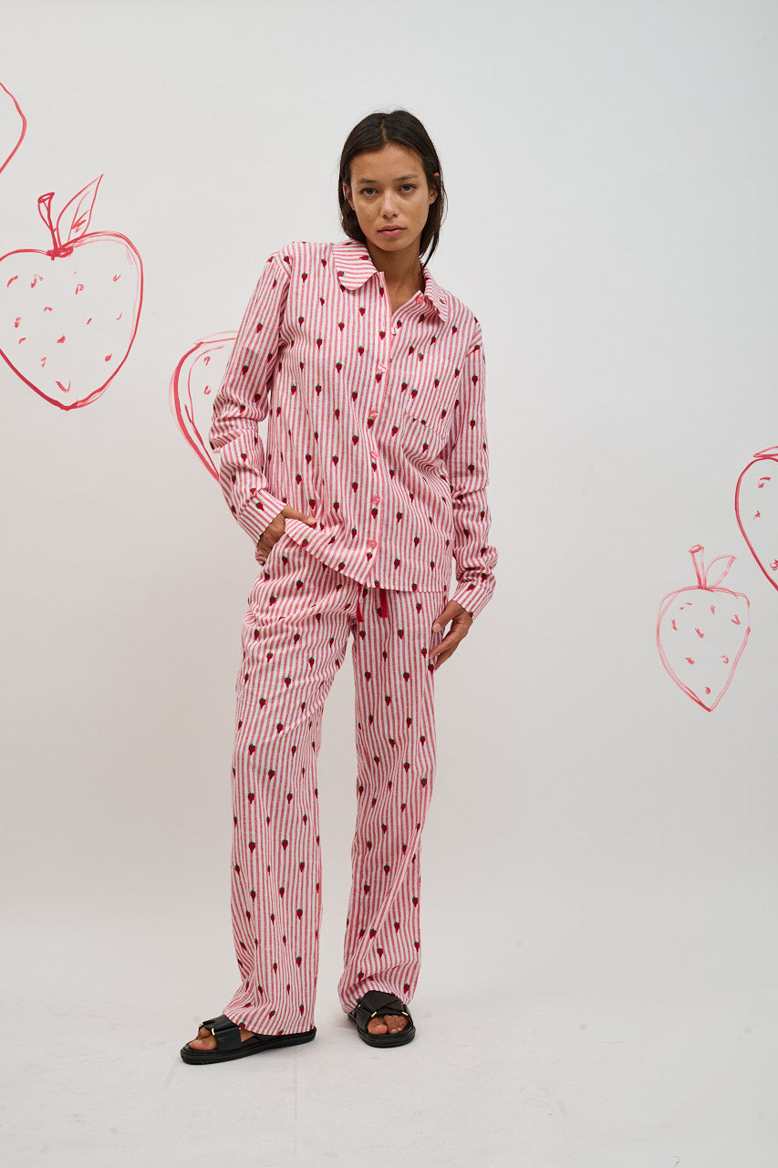 Helmstedt Aleta Shirt Longsleeve Shirts Red Stripe w Strawberry Emb