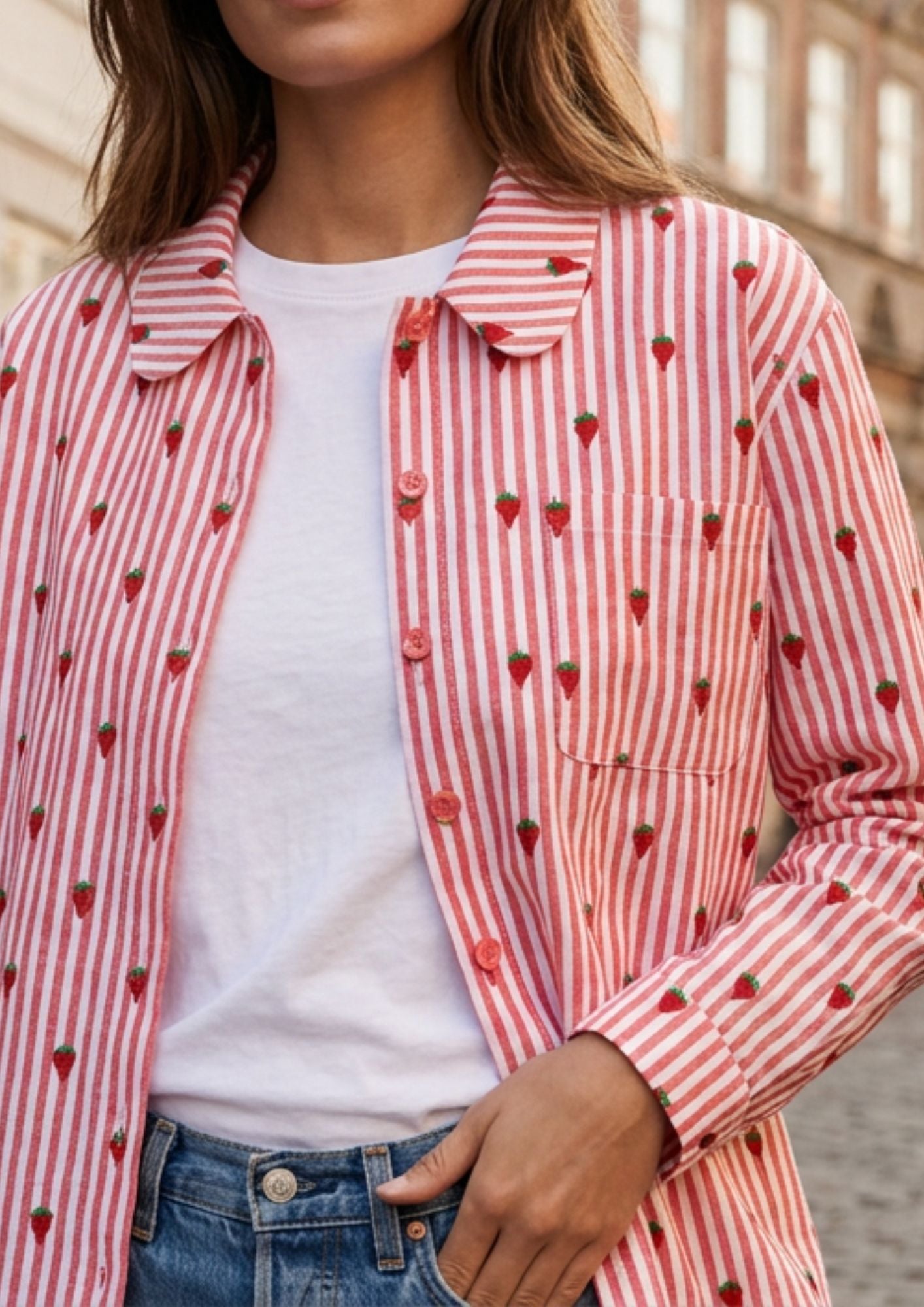 Helmstedt Aleta Shirt Longsleeve Shirts Red Stripe w Strawberry Emb