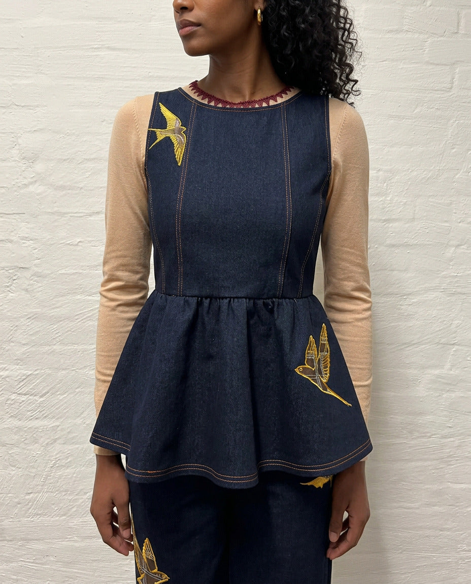 Helmstedt EMILIE DENIM TOP Tops Dark Blue Denim