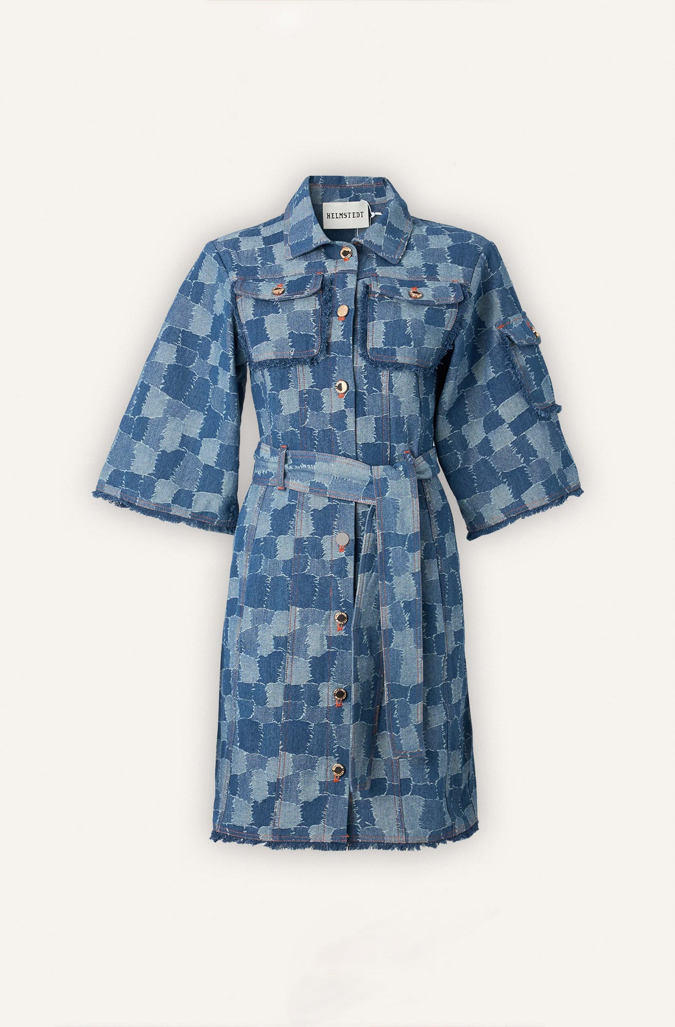 JANICE DENIM DRESS - Blue denim patch