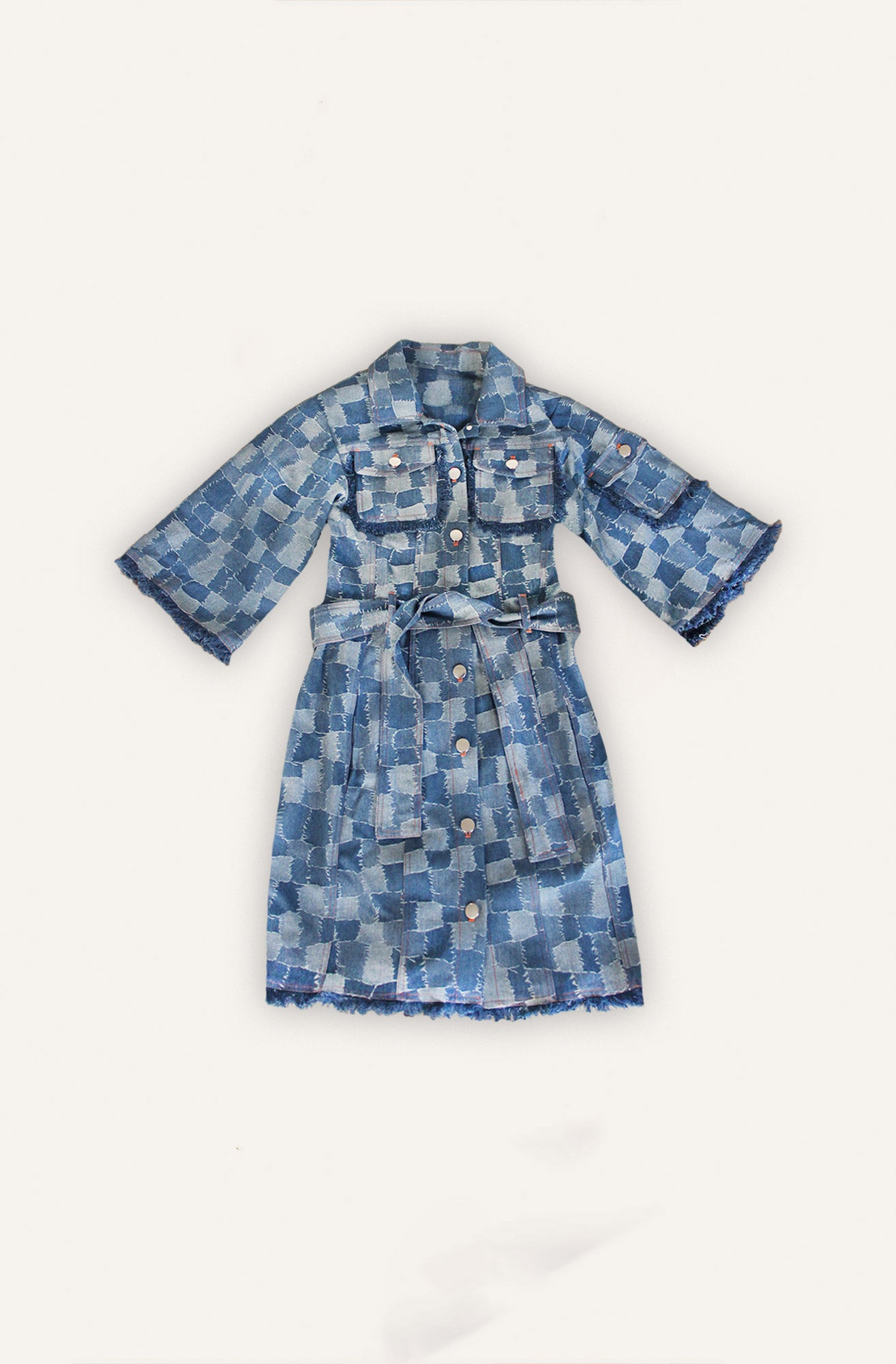 JANICE DENIM DRESS - Blue denim patch