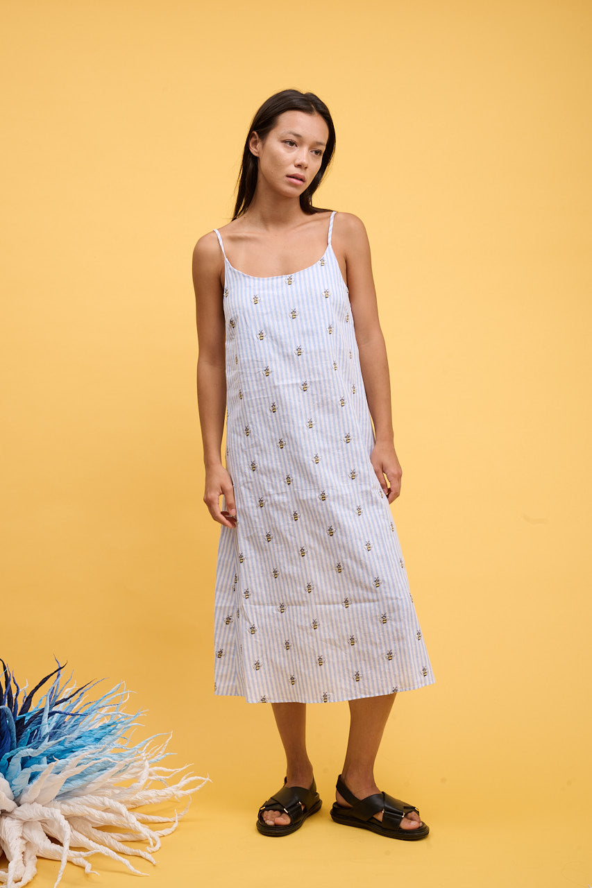 Helmstedt LEVA DRESS Dresses Blue Stripe w Bee Emb